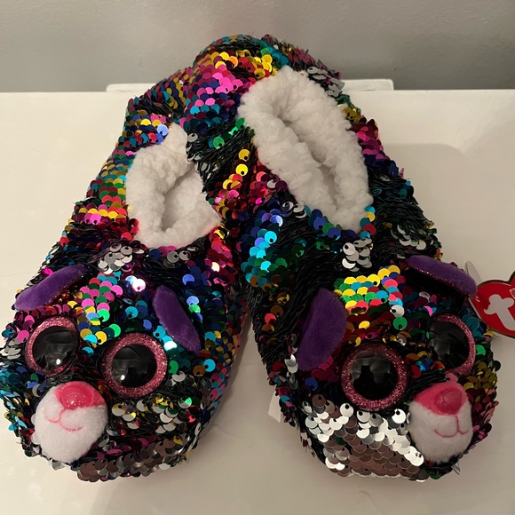 TY Dotty Slippers size 4/6 New sequins/cat - Picture 1 of 5